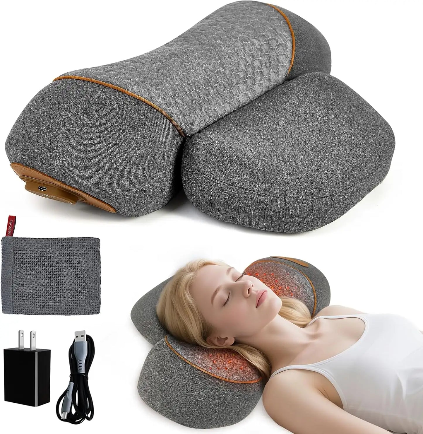 Neck Alignment Pillow with Heat and Vibration Therapy