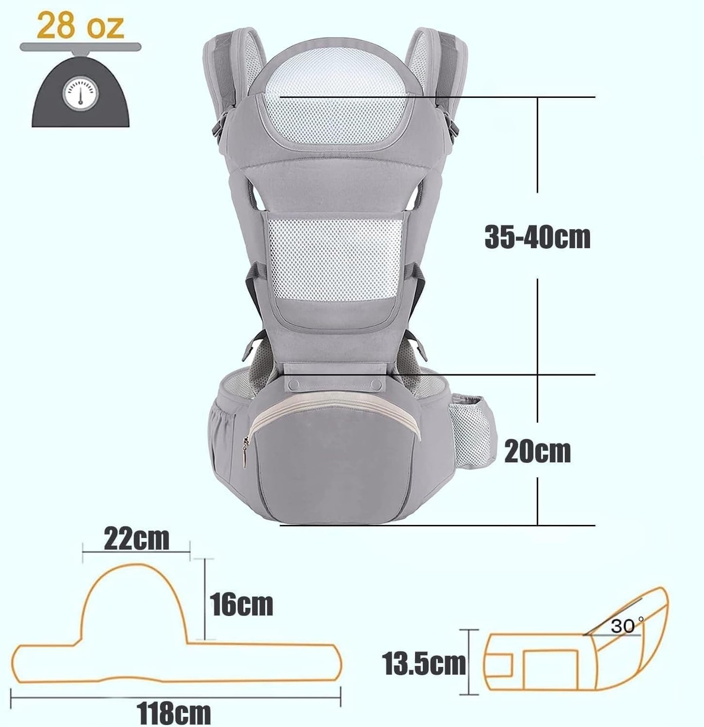 Multifunctional Detachable Baby Carrier with Ergonomic Hip Cushion