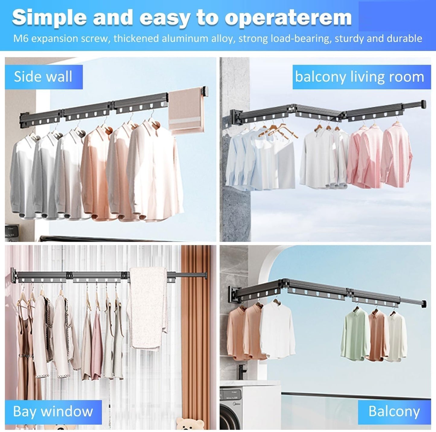 Space-Saving Wall Mounted Retractable Clothes Drying Rack