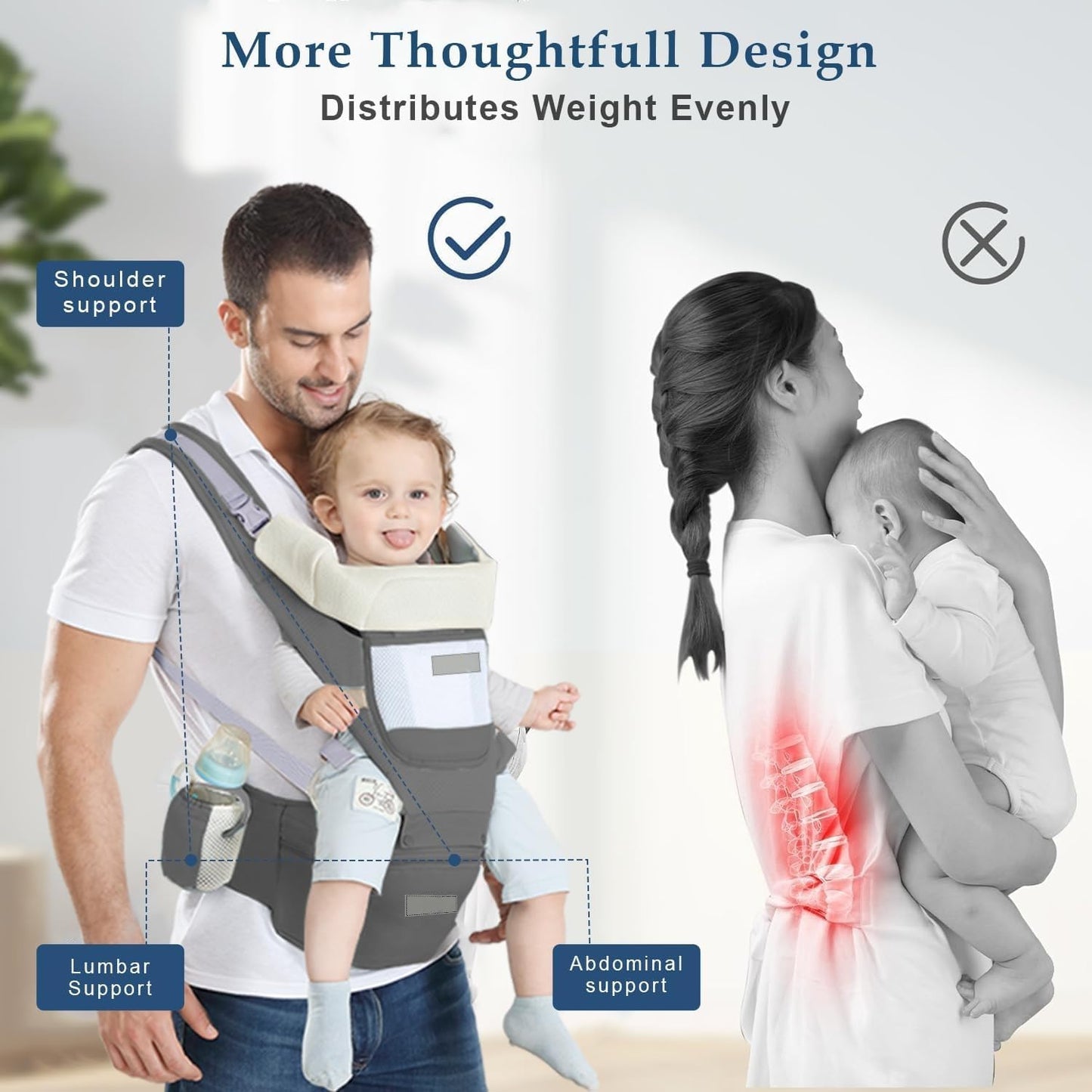 Multifunctional Detachable Baby Carrier with Ergonomic Hip Cushion