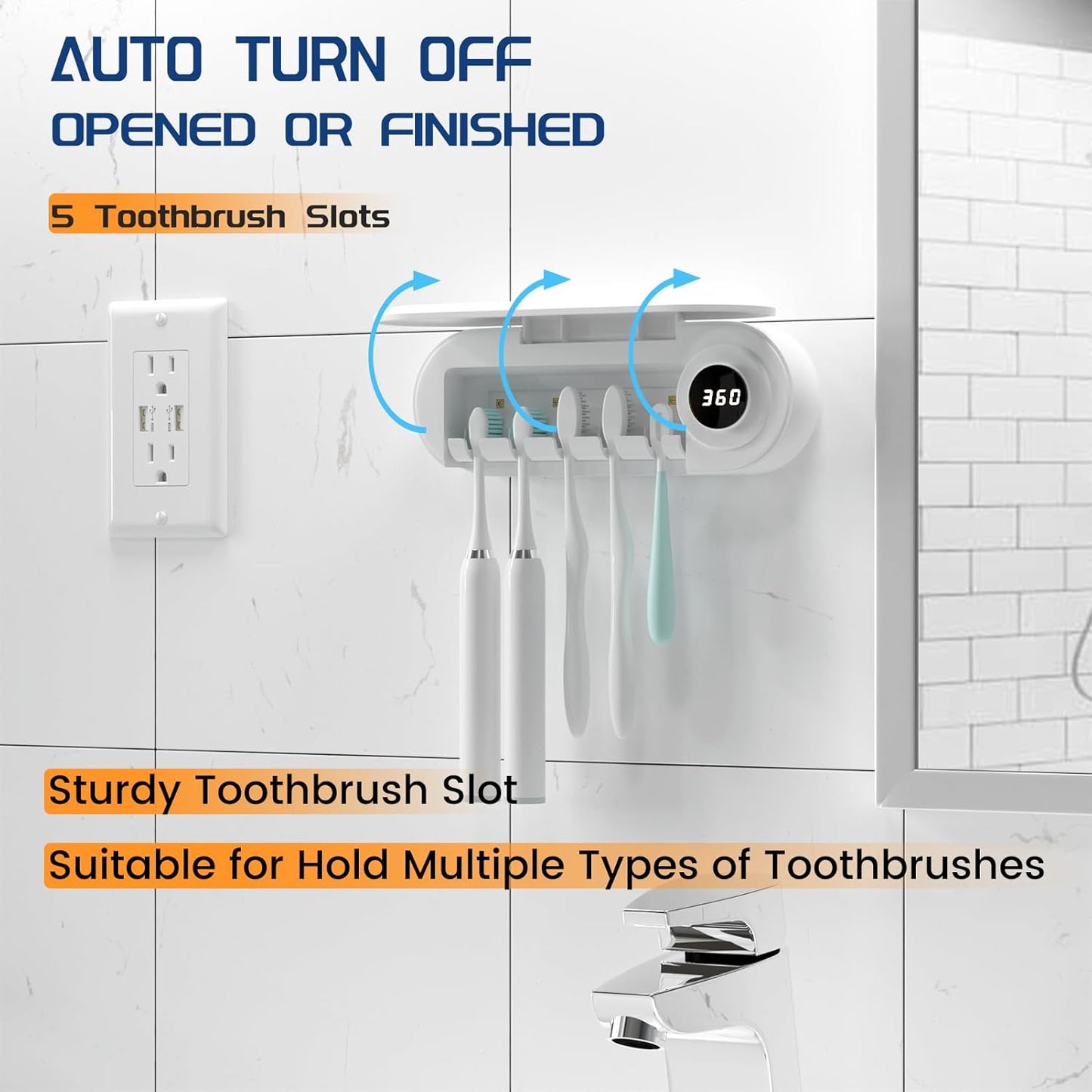 Smart UV Toothbrush Sterilizer with Auto Timer & Wall Mount Design