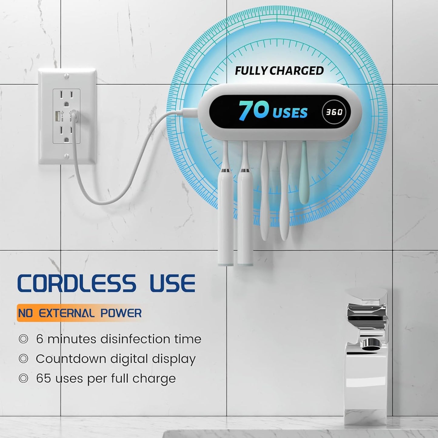 Smart UV Toothbrush Sterilizer with Auto Timer & Wall Mount Design