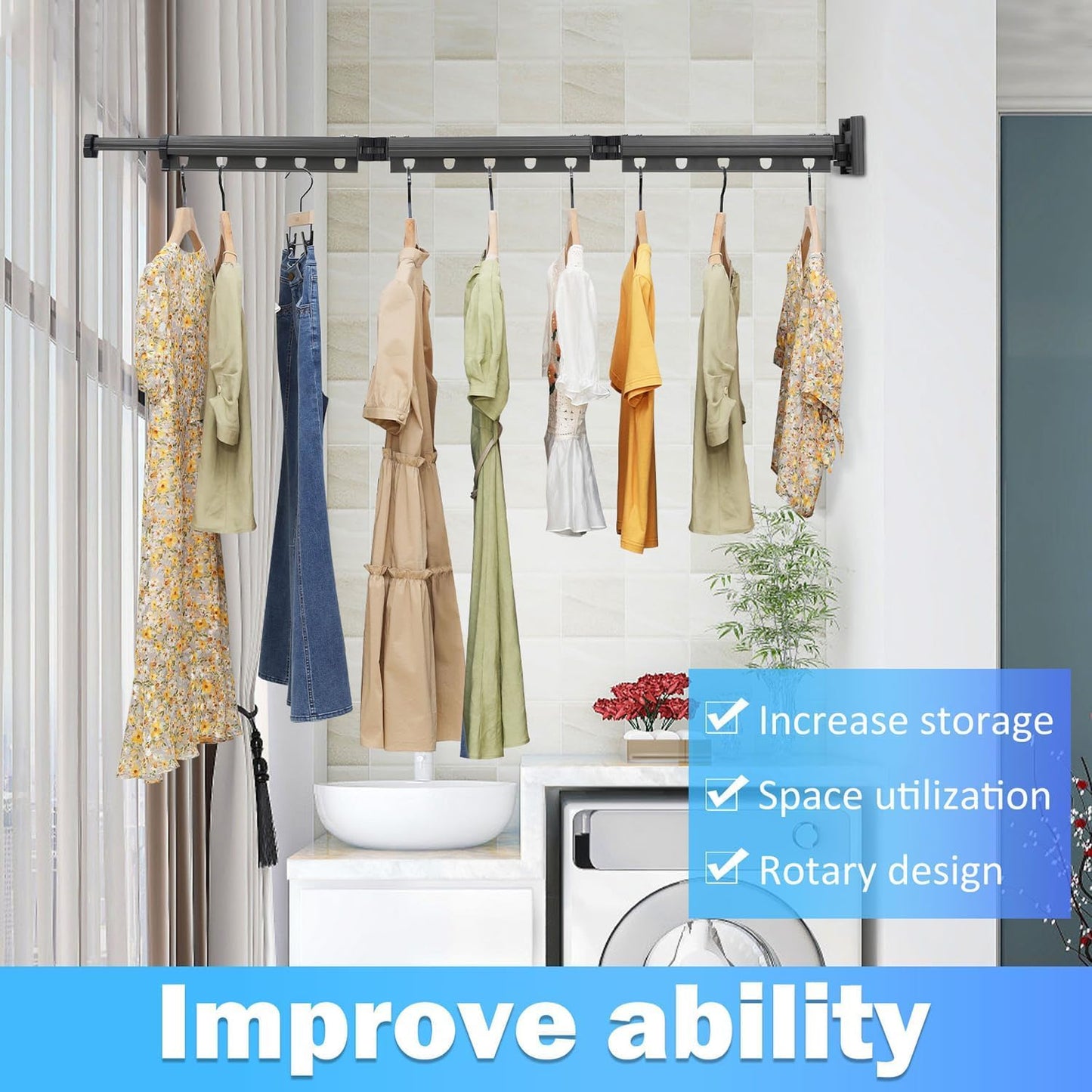 Space-Saving Wall Mounted Retractable Clothes Drying Rack