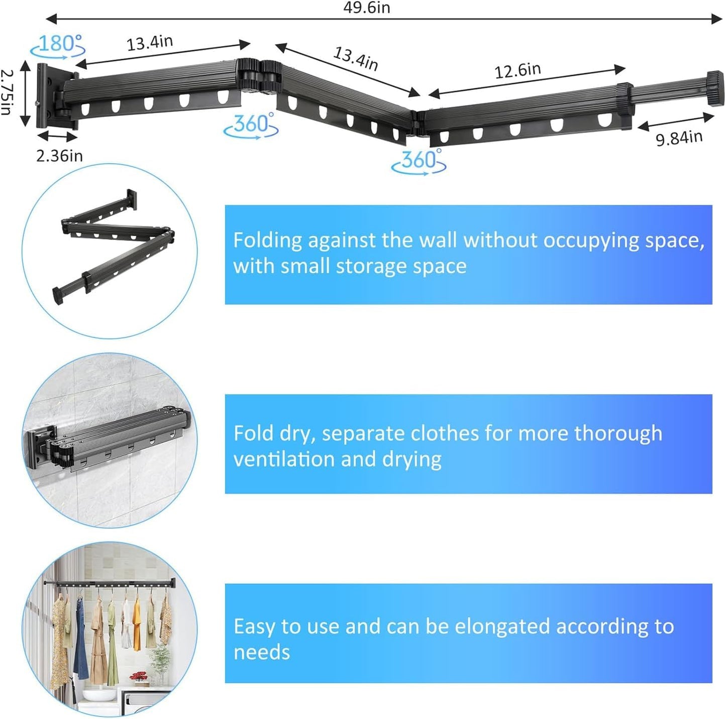 Space-Saving Wall Mounted Retractable Clothes Drying Rack