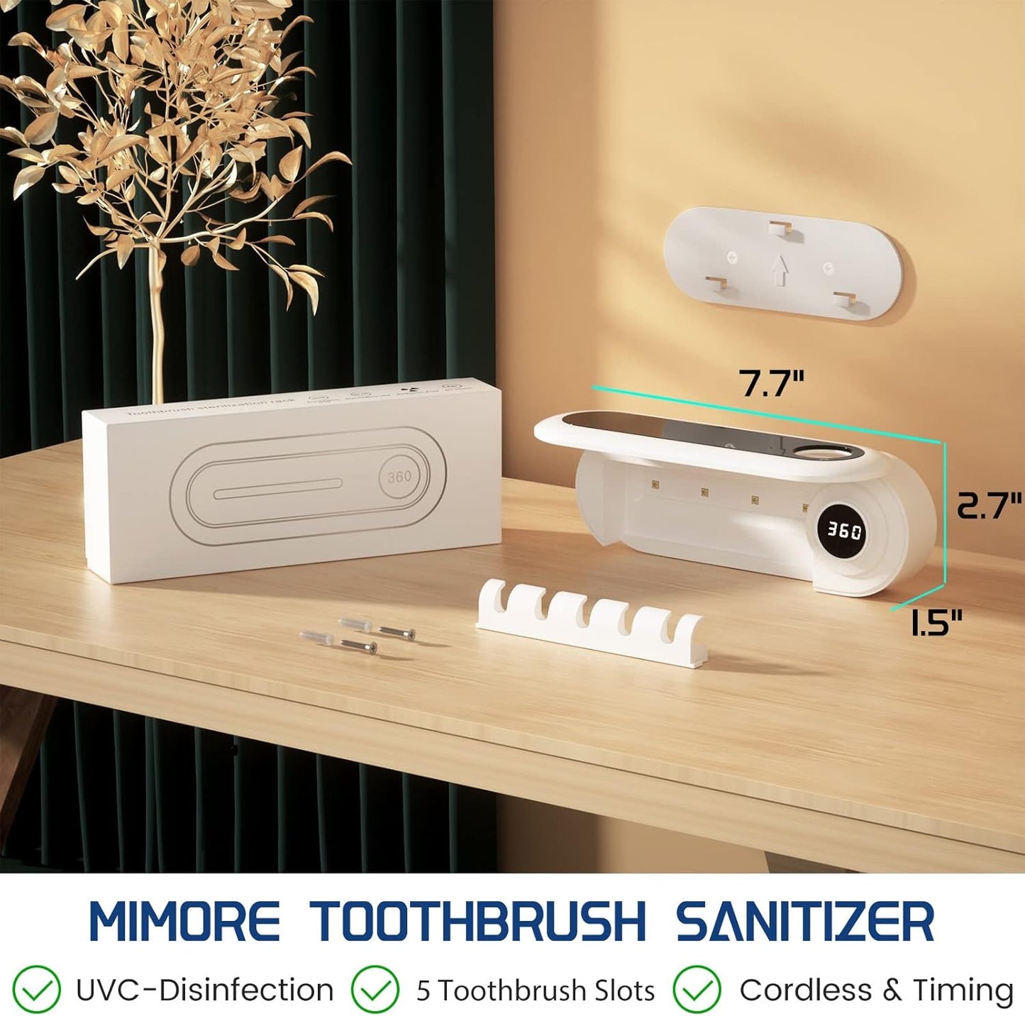 Smart UV Toothbrush Sterilizer with Auto Timer & Wall Mount Design
