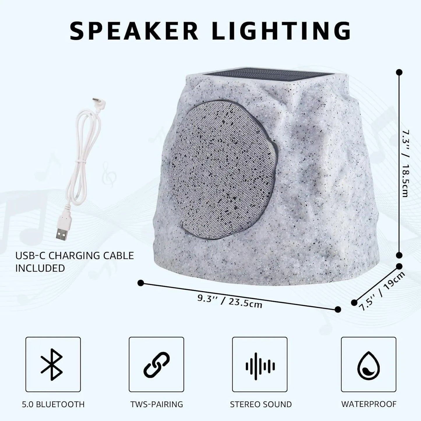 Solar Powered Wireless Rock Speaker with Lights RGB