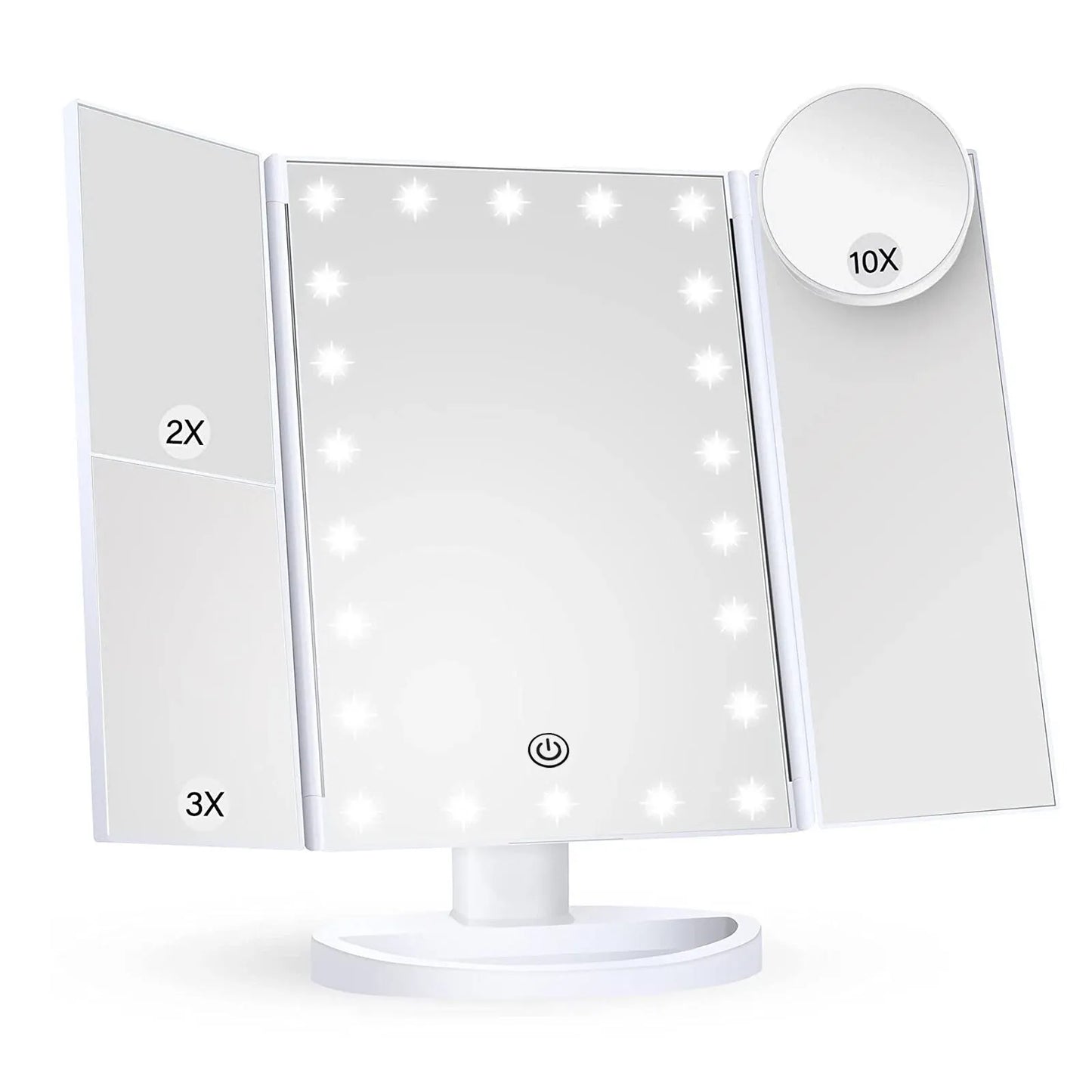 22 LED Trifold 10X Magnifying Makeup Mirror β Dual Power