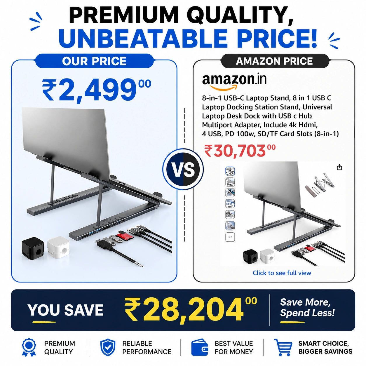 LED Laptop stand With USB-C Docking Station
