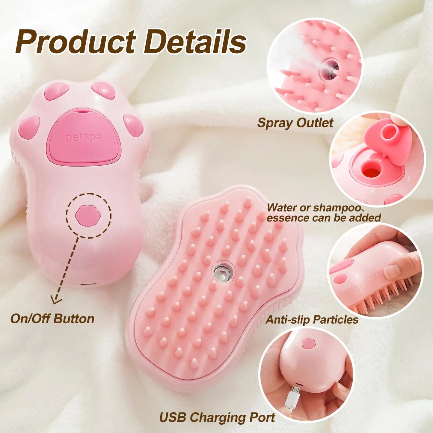 Paw Shaped Rechargeable Pet Hair Spray Brush