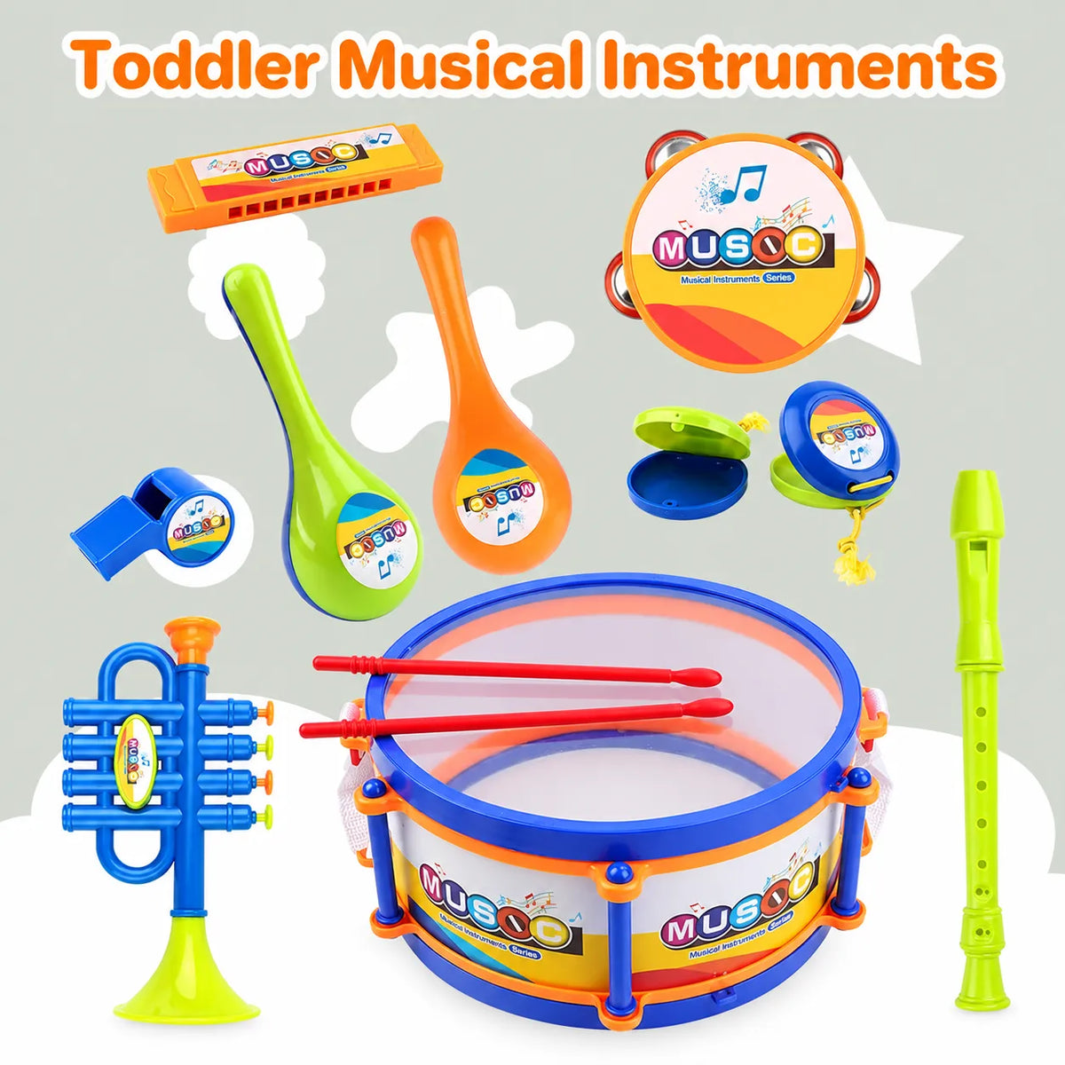 Rockstar Drum Set For Kids with 2 Drum Sticks and Microphone, Musical Instruments Playset, Birthday Gift for Boys and Girls