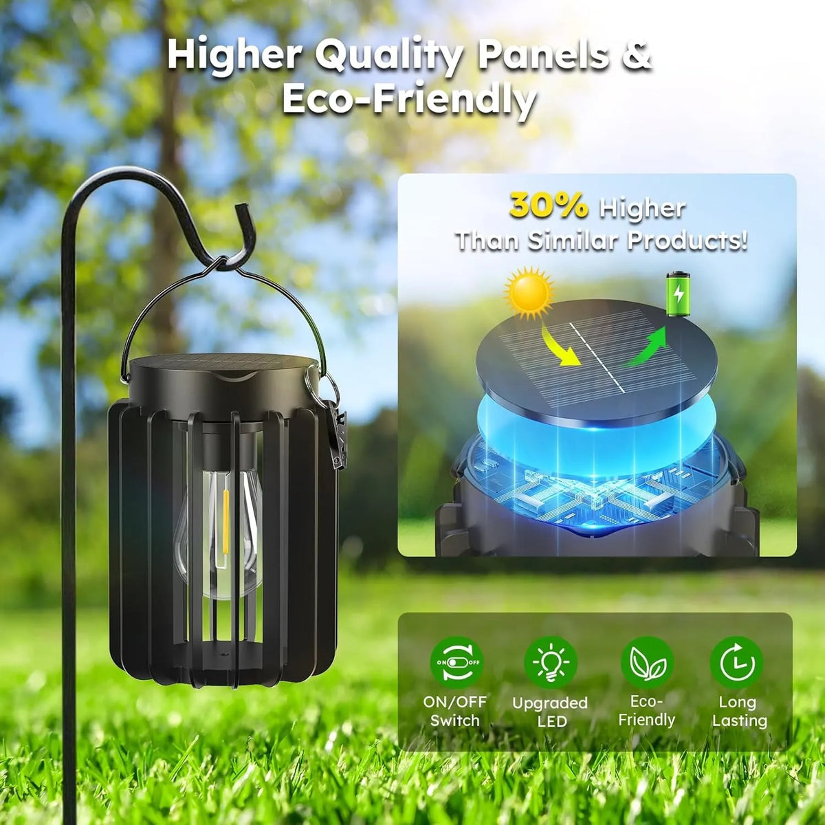 Solar Lanterns Outdoor Waterproof, Brighter Up to 12 Hrs