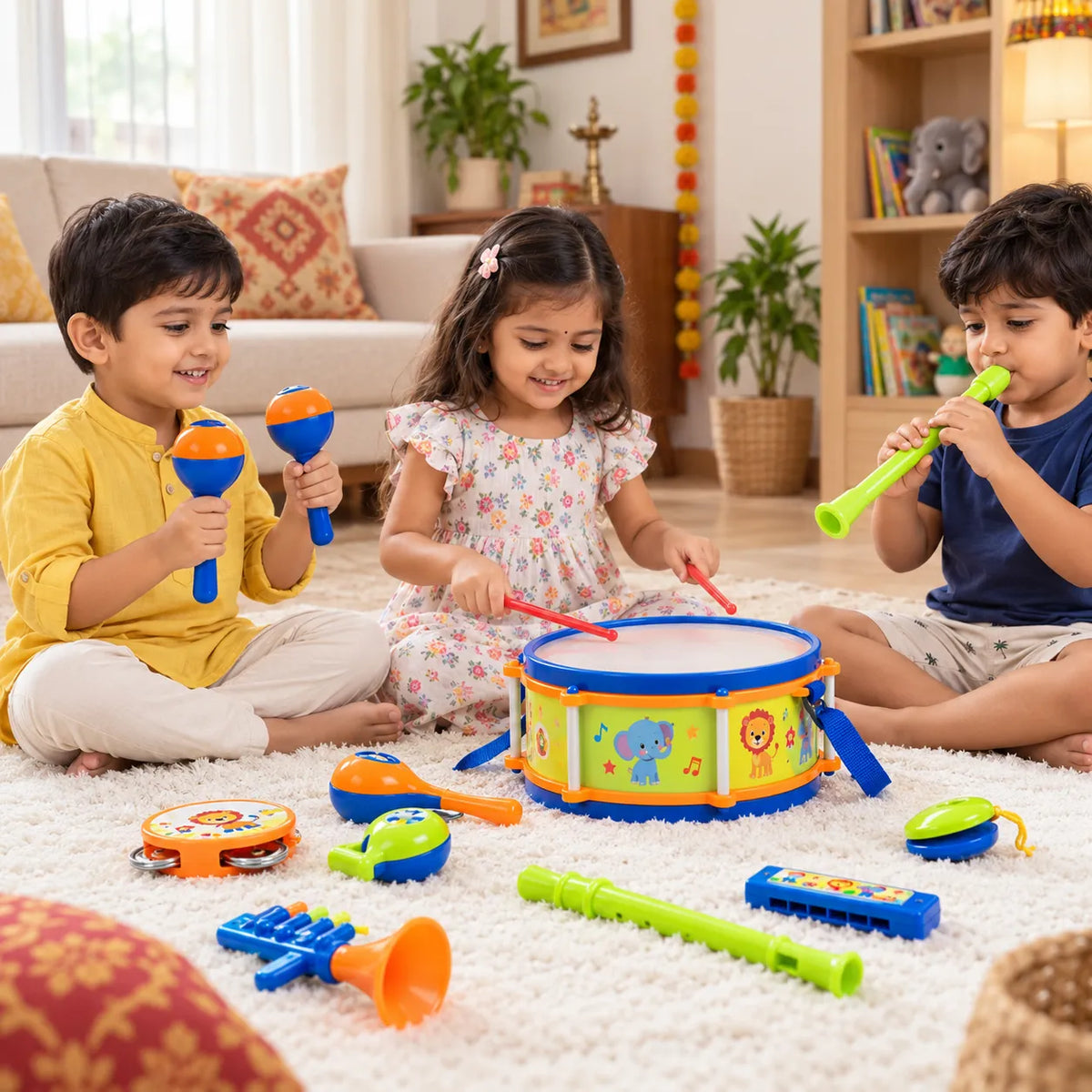 Rockstar Drum Set For Kids with 2 Drum Sticks and Microphone, Musical Instruments Playset, Birthday Gift for Boys and Girls