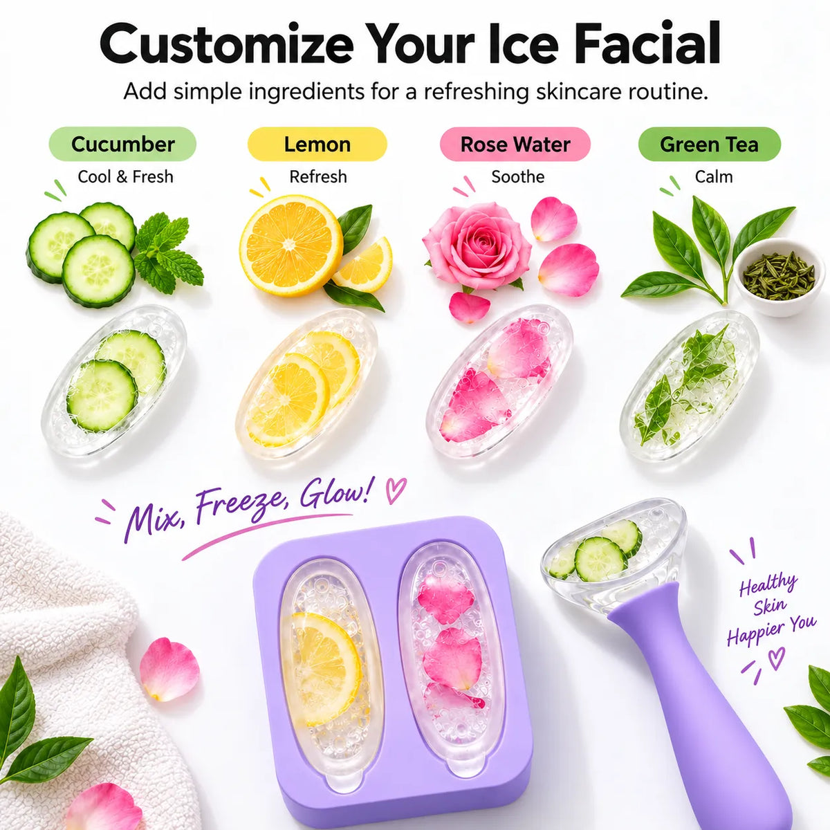 Reusable Silicone Ice Roller for Face and Eyes Ice Contour Roller Mold Cold Therapy Skincare Tool for Women and Mens