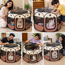 Foldable Octagonal Pet Enclosure Tent Portable Pop-Up Breathable Mesh House Shelter Cattery for Cats Dogs and Small Animals