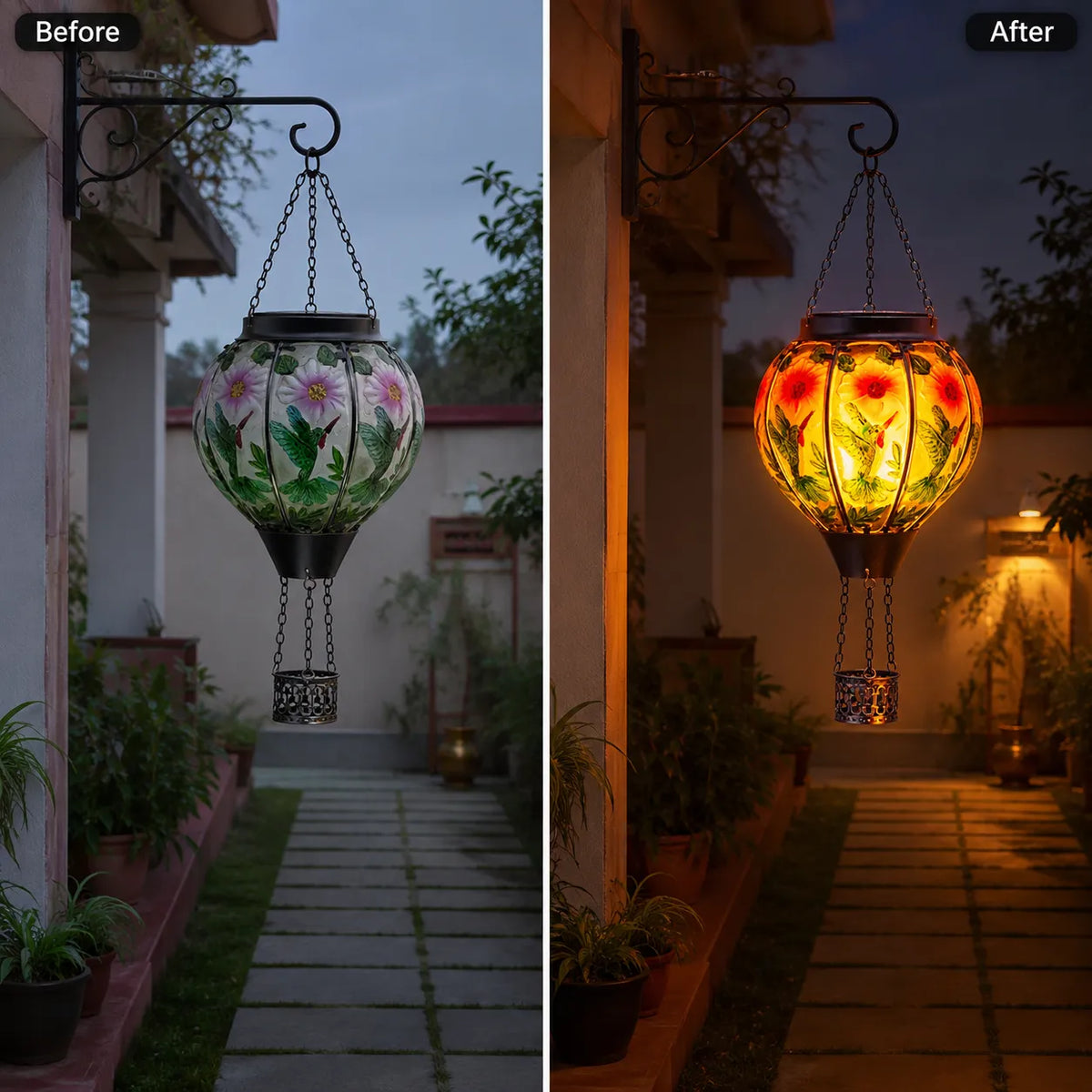 Hot Air Balloon Solar Lantern with Flickering Flame Light for Outside Garden Patio Porch Tree Yard