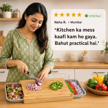 Chopping Board with Magnetic Trays – Practical Chopping Board in High Quality Bamboo Wood with Tray