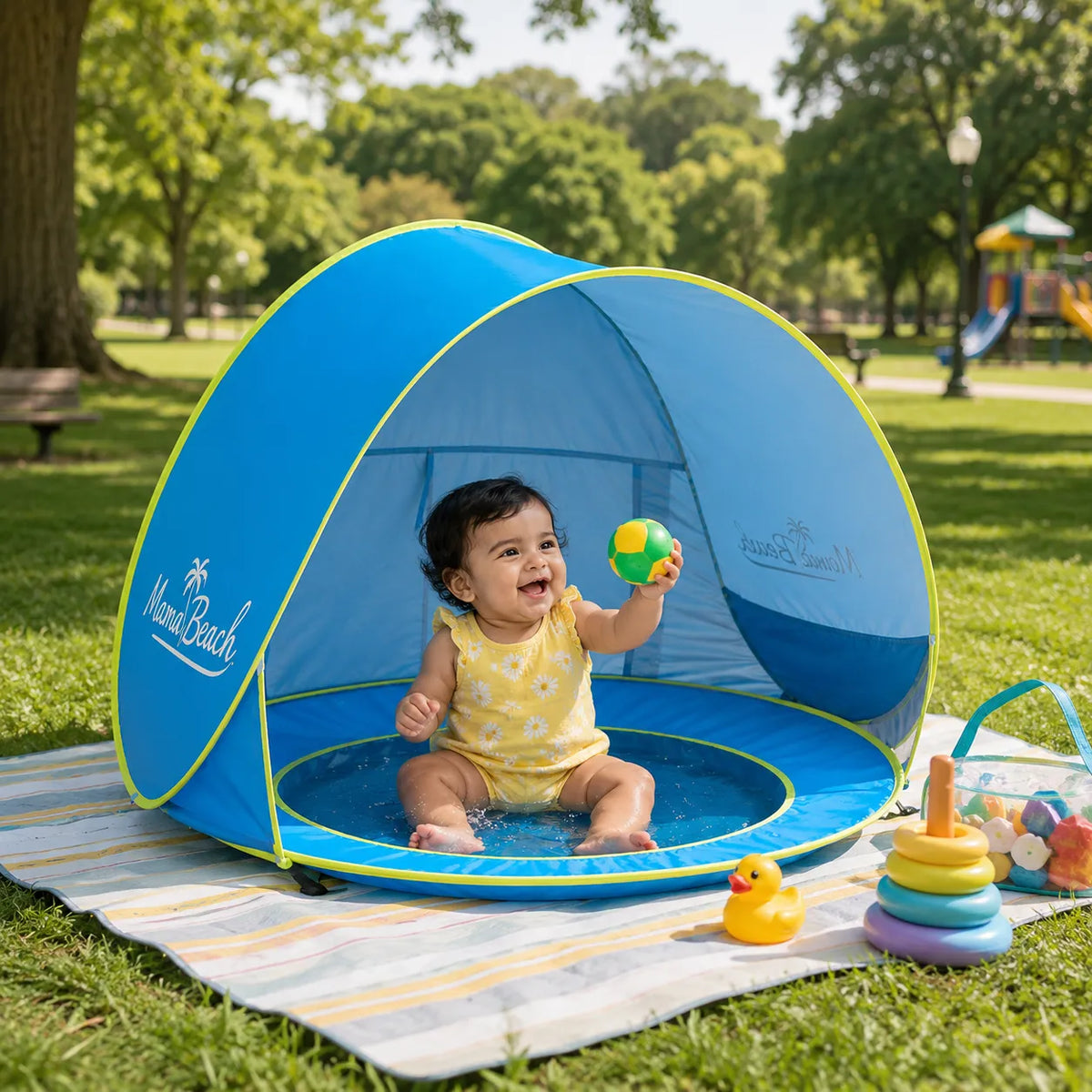 Baby Beach Tent Pool With UV Sun Protection, Foldable Pop-Up Infant Shade Shelter