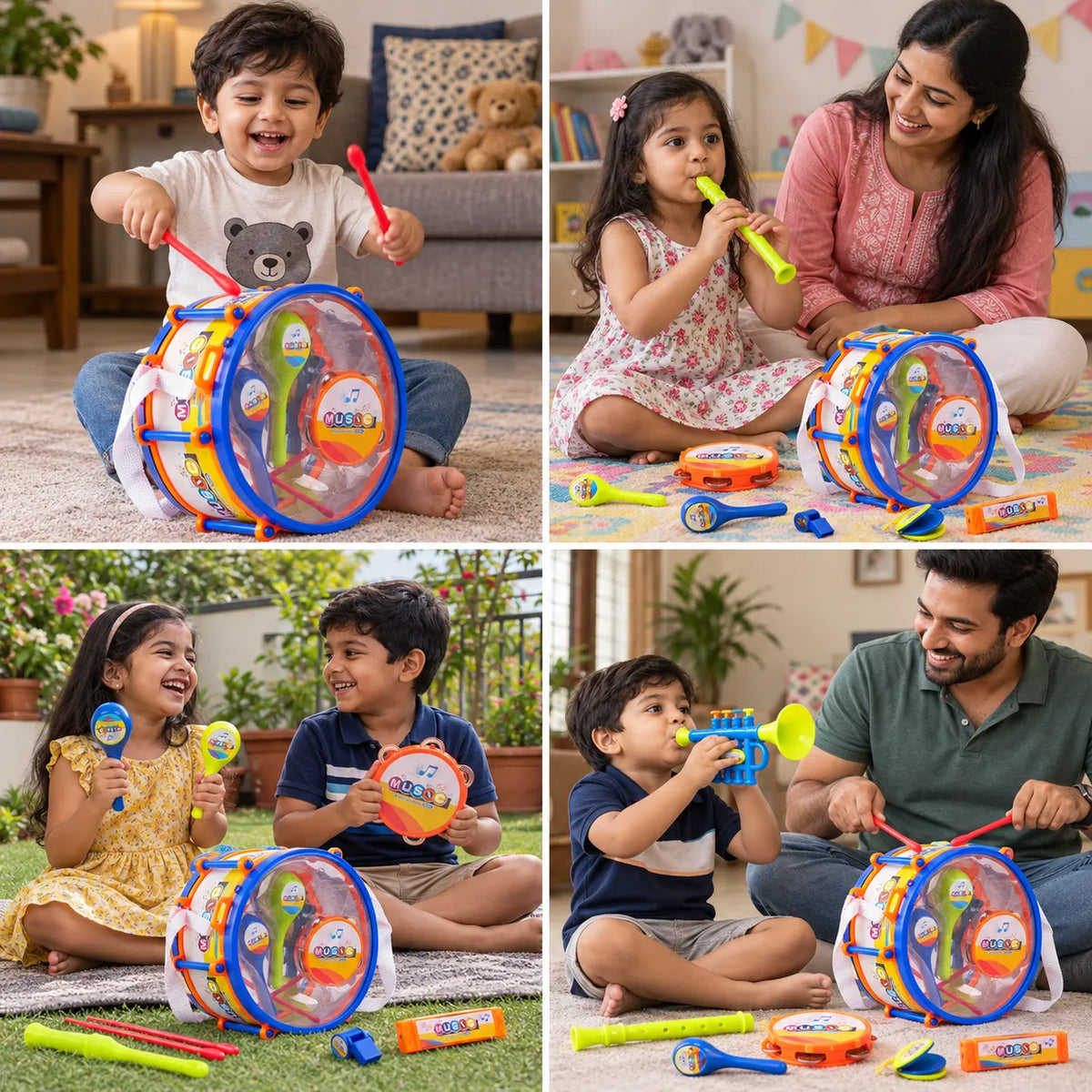 Rockstar Drum Set For Kids with 2 Drum Sticks and Microphone, Musical Instruments Playset, Birthday Gift for Boys and Girls