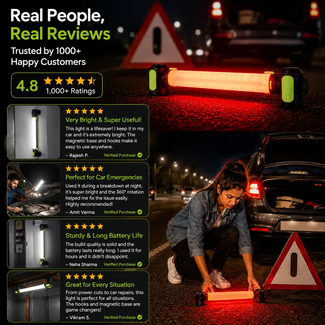 Multifunctional Magnetic Flashlight Rod for Repair, Camping, Emergency, Garage, Workshop and Outdoor Use