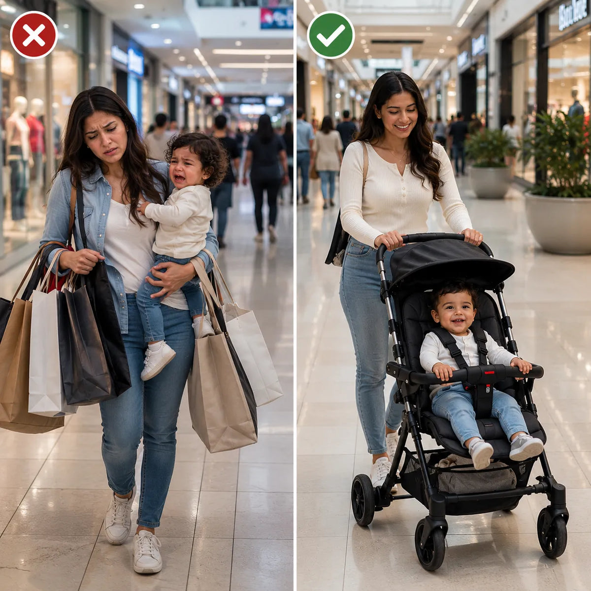 Ultra-Light Portable Baby Stroller with Push Handle, 4 Wheels & Portable Travel Buggy