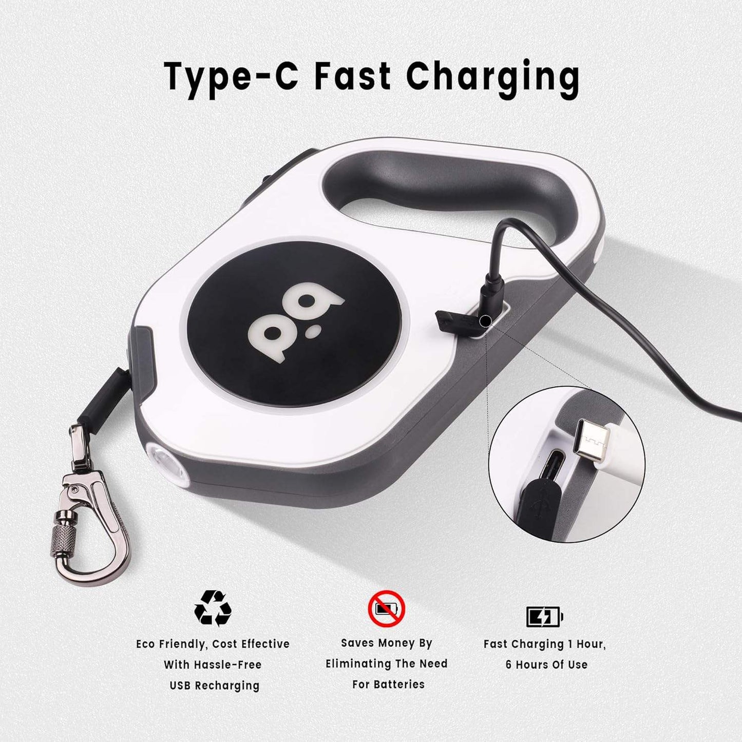 Retractable LED Dog Leash with Flashlight