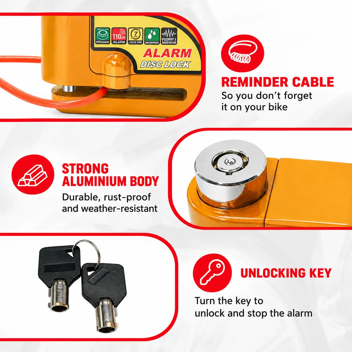 High-Decibel Anti-Theft Disc Brake Alarm Lock With 110dB Siren Alarm Sound, Protect Your Bike at Office, Market, Gym or Outside Your Home