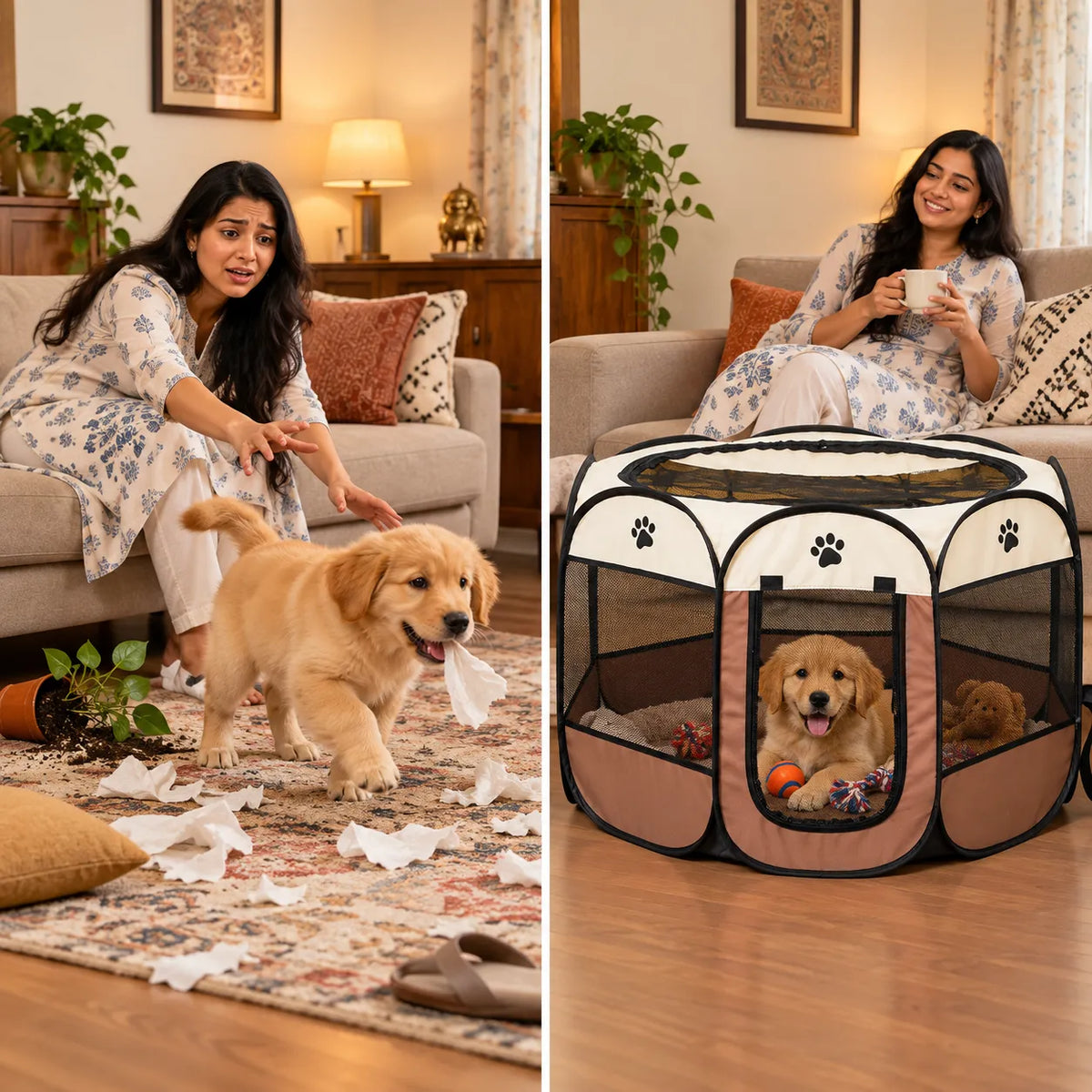 Foldable Octagonal Pet Enclosure Tent Portable Pop-Up Breathable Mesh House Shelter Cattery for Cats Dogs and Small Animals