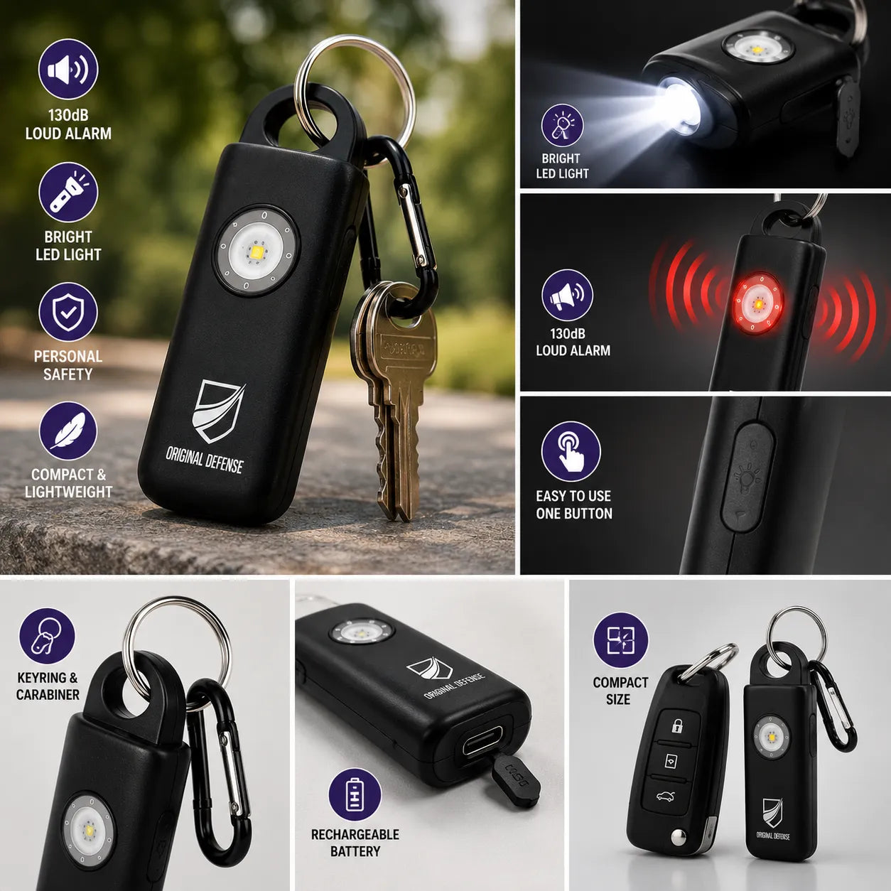 Emergency Self-Defense Safety Alarm Keychain with LED Strobe Light for Women, Children, and Elderly