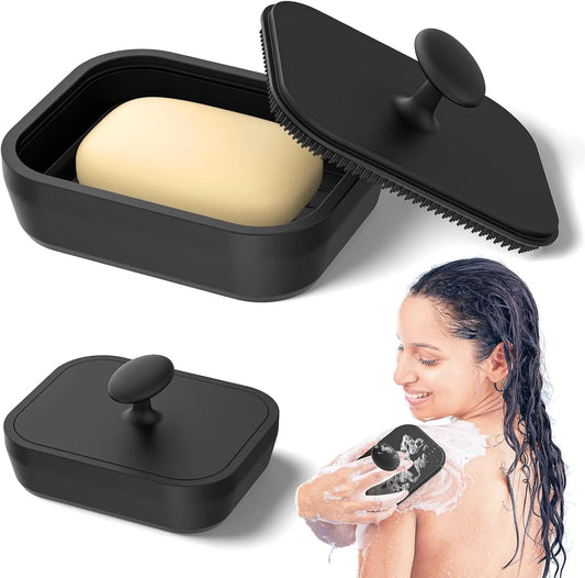 Silicone Travel Soap Case with Body Scrubber, 2 in 1 Foldable Bathroom Soap Dishes Container