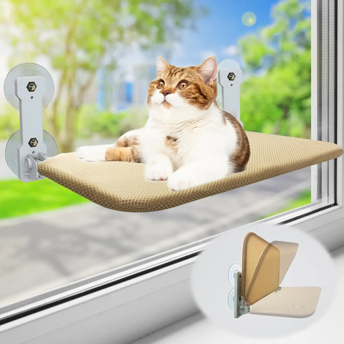 Foldable Cat Window Perch with Strong Suction & Plush Pad