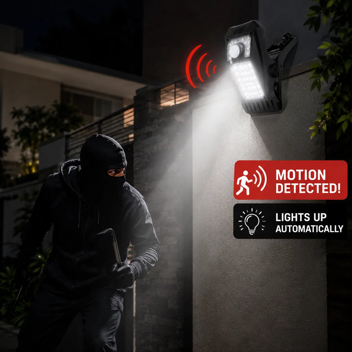 Waterproof Motion Sensor Clip Solar Light for Garden, Camping, Patio, Outdoor Living