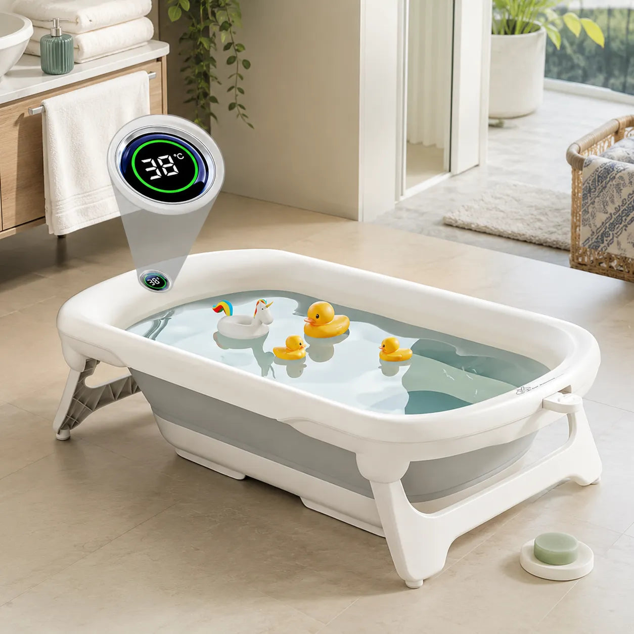 Portable Spa Bath Tub for Adults & Kids with Water Temperature Indicator Screen