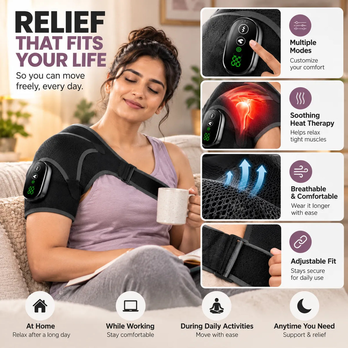 Cordless Shoulder Heating Belt with Professional Grade Joint Recovery System For Pain Management And Relaxation