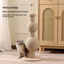 Multi-Function Sisal Cat Scratching Post with Teaser Spring Ball for Indoor Cats and Kittens