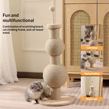 Multi-Function Sisal Cat Scratching Post with Teaser Spring Ball for Indoor Cats and Kittens