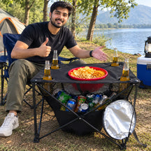 Portable Camping Table With Insulated Cooler for Outside, Fishing, Hiking, Tailgating