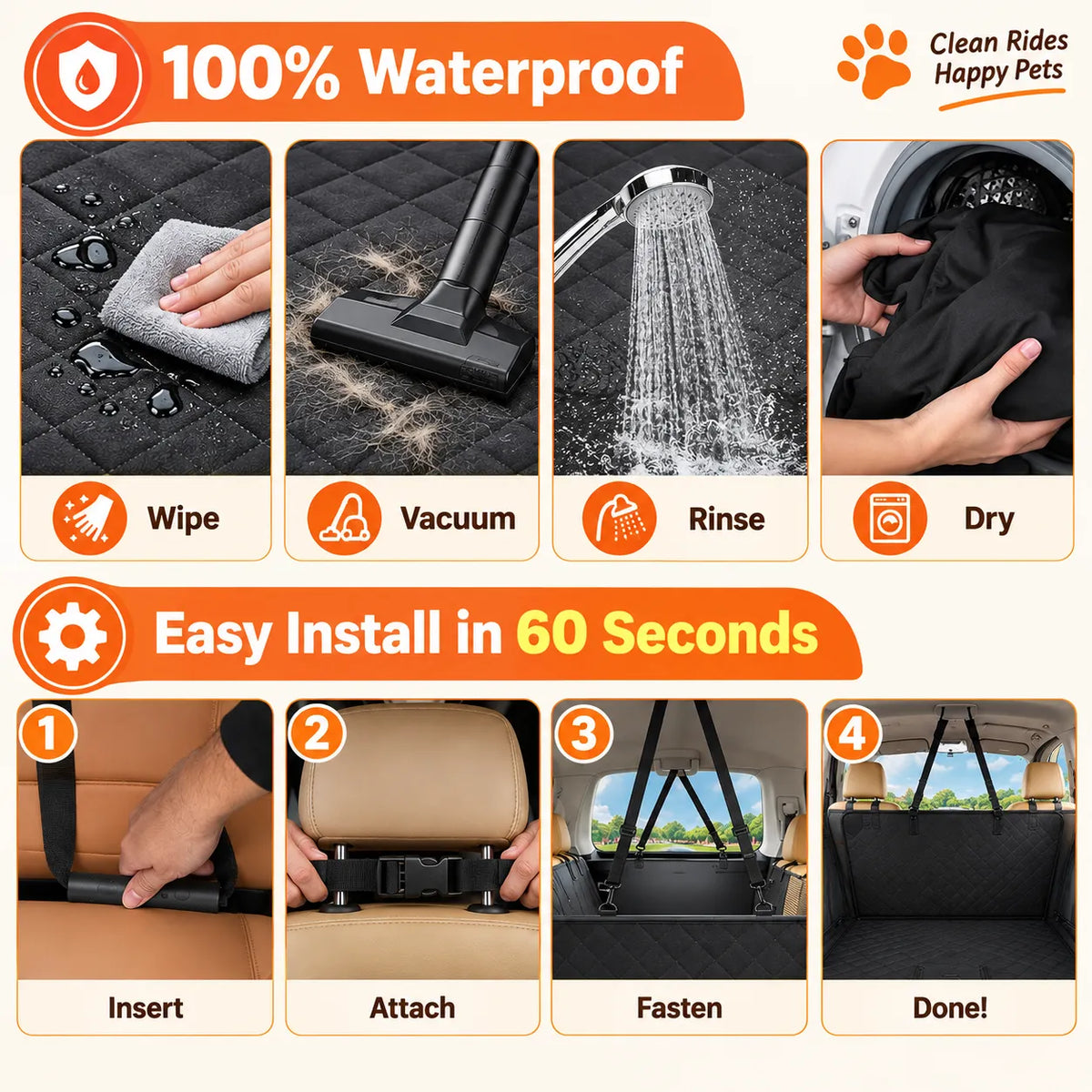 Car Seat Protector for Pets with 100% Waterproof for Car, SUV, Truck