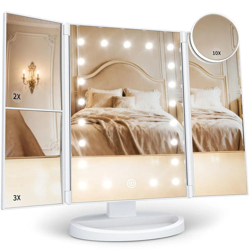 22 LED Trifold 10X Magnifying Makeup Mirror – Dual Power