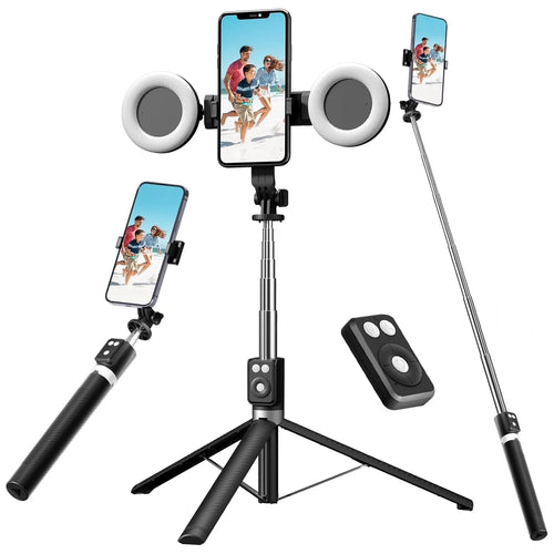 6 FT 360° Rotating Selfie Stick Tripod with Dual Ring Lights