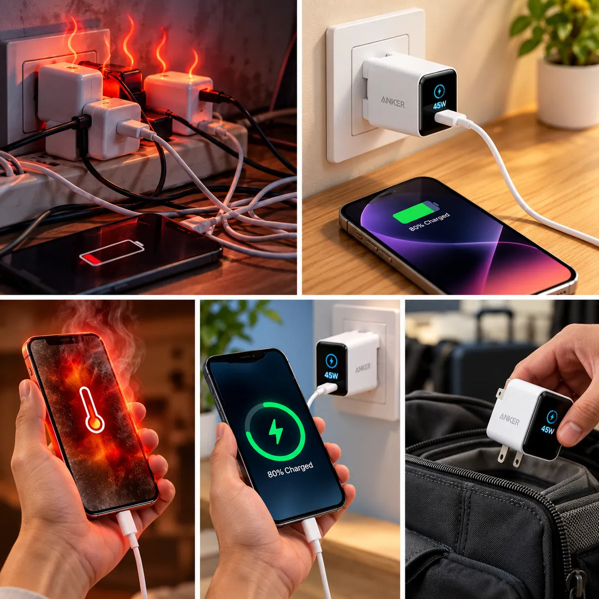 Anker Smart Display Charger, 45W Fast Charging USB C Charger with Smart Recognition, Built-in Maintenance Mode, Compact with 180° Foldable Plug