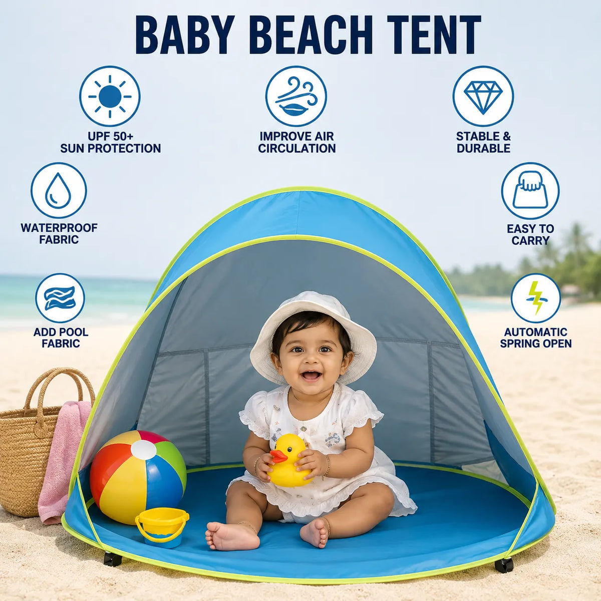 Baby Beach Tent Pool With UV Sun Protection, Foldable Pop-Up Infant Shade Shelter