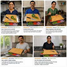 Chopping Board with Magnetic Trays – Practical Chopping Board in High Quality Bamboo Wood with Tray