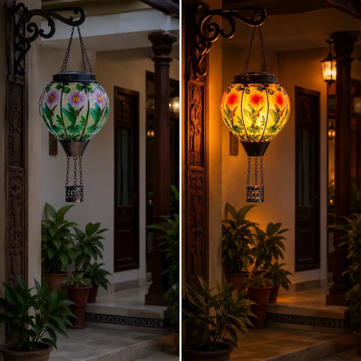 Hot Air Balloon Solar Lantern with Flickering Flame Light for Outside Garden Patio Porch Tree Yard
