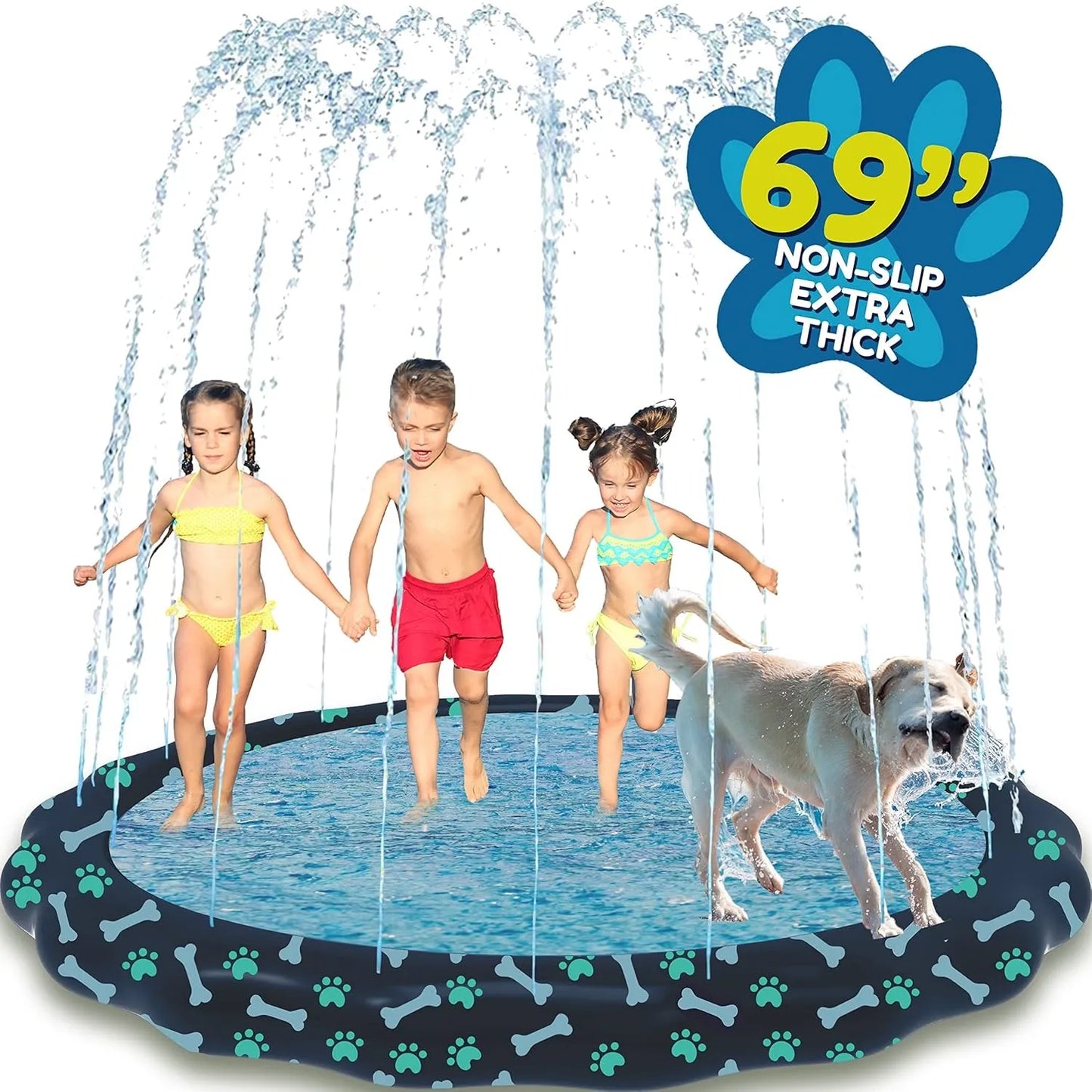 Extra-Thick Non-Slip Splash Pad for Toddlers & Pets – 360° Cooling Spray Pool