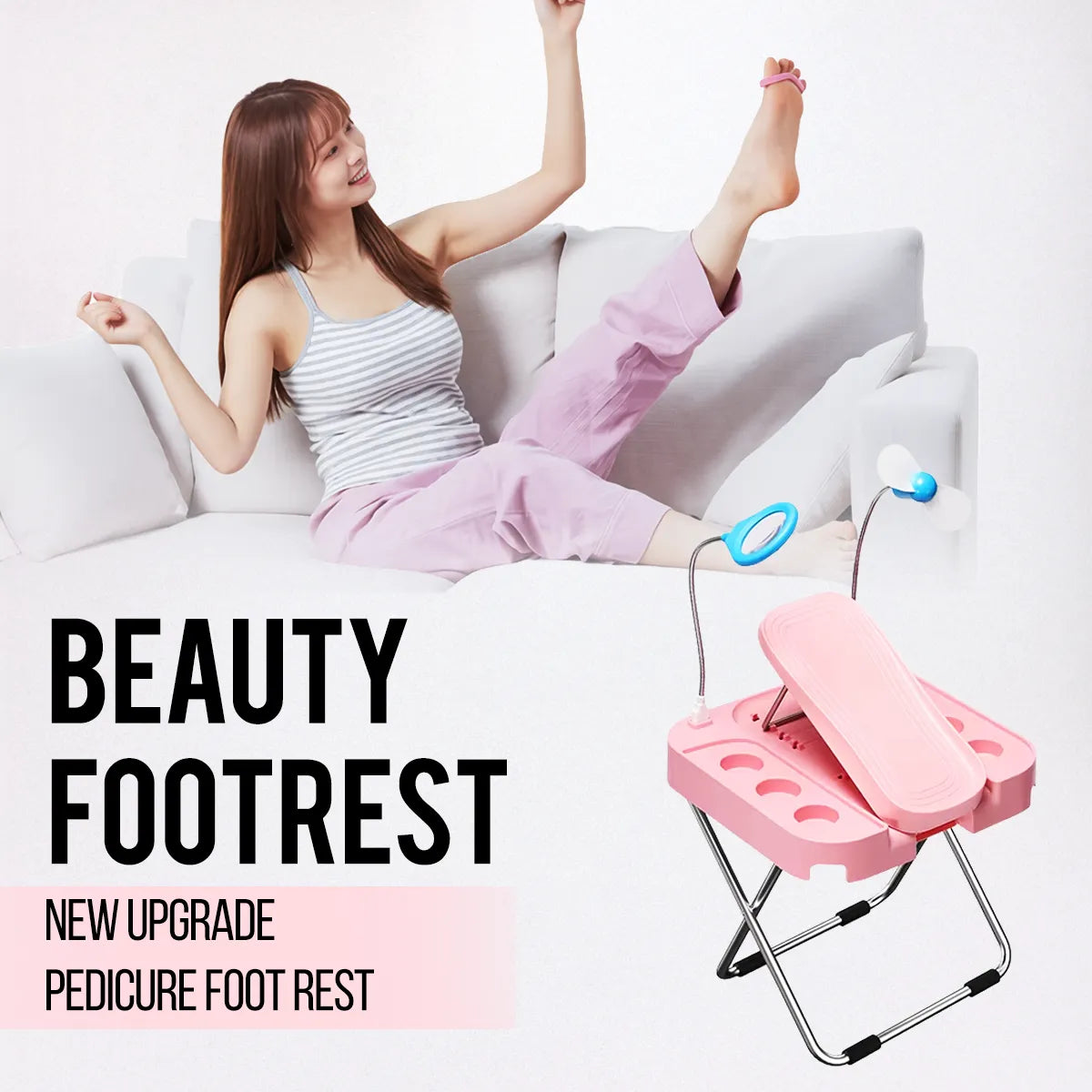 All-in-One Foldable Pedicure Stand with Light, Magnifier & Dryer