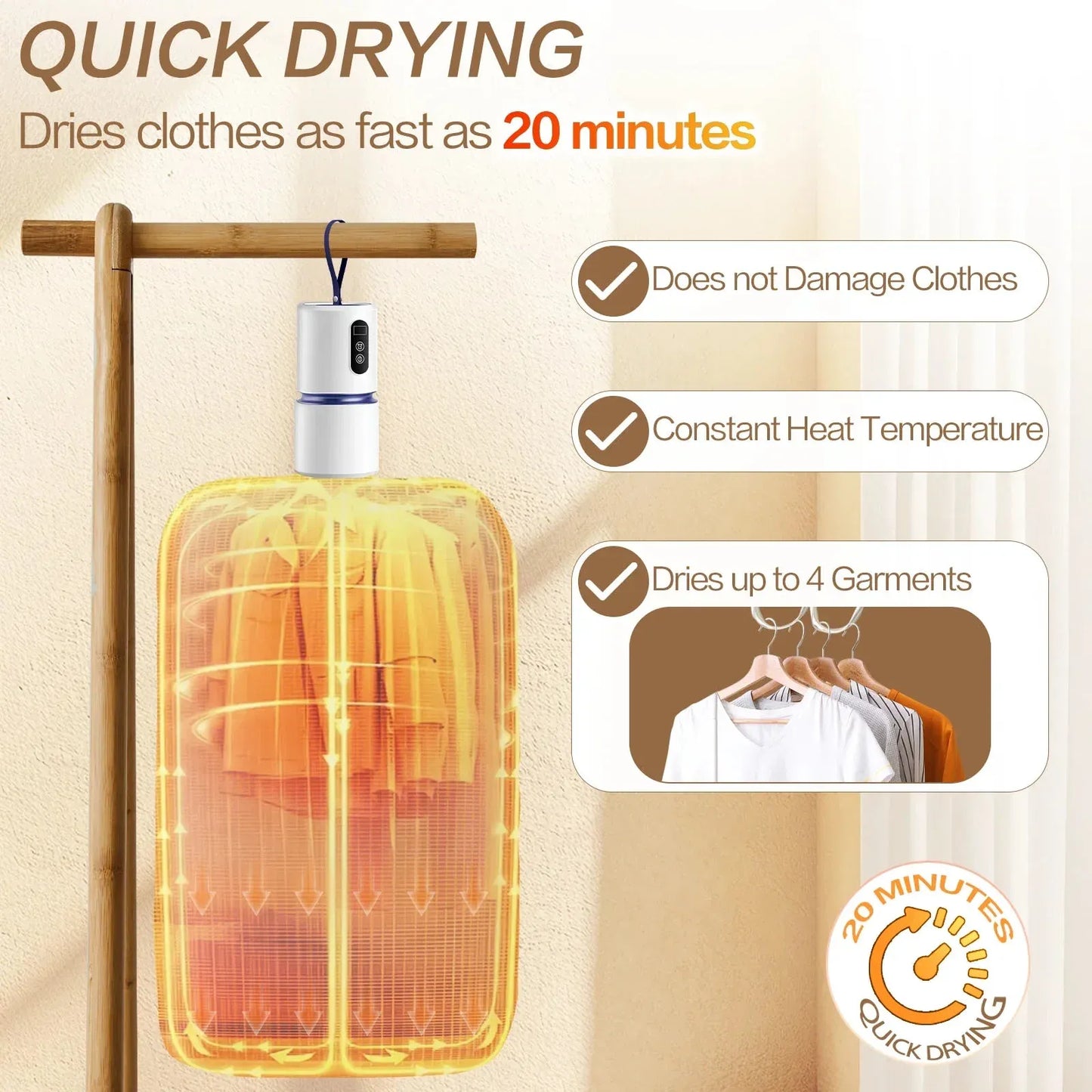Portable Hot Air Clothes Dryer for Fast Drying