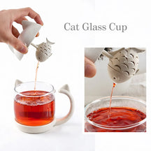 Cute Cat Glass Tea Mug with Fish Infuser & Lid