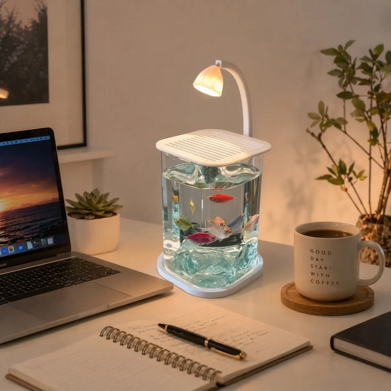 Modern Desktop Aquarium with Soothing LED Light
