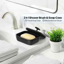 Silicone Travel Soap Case with Body Scrubber, 2 in 1 Foldable Bathroom Soap Dishes Container
