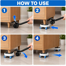 360° Rotating Heavy Duty Appliances & Furniture Mover With 1 High-Leverage Steel Crowbar Lifter, 4 Omnidirectional Wheeled Dollies